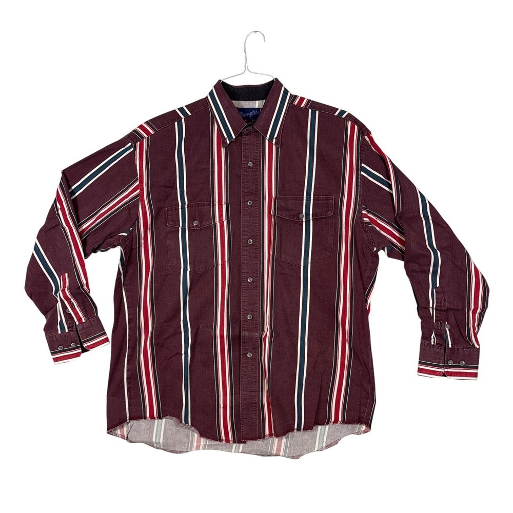 Wrangler Mens Western Stripe Button Down Shirt Burgundy Red 16.5 x 34 MP6762A